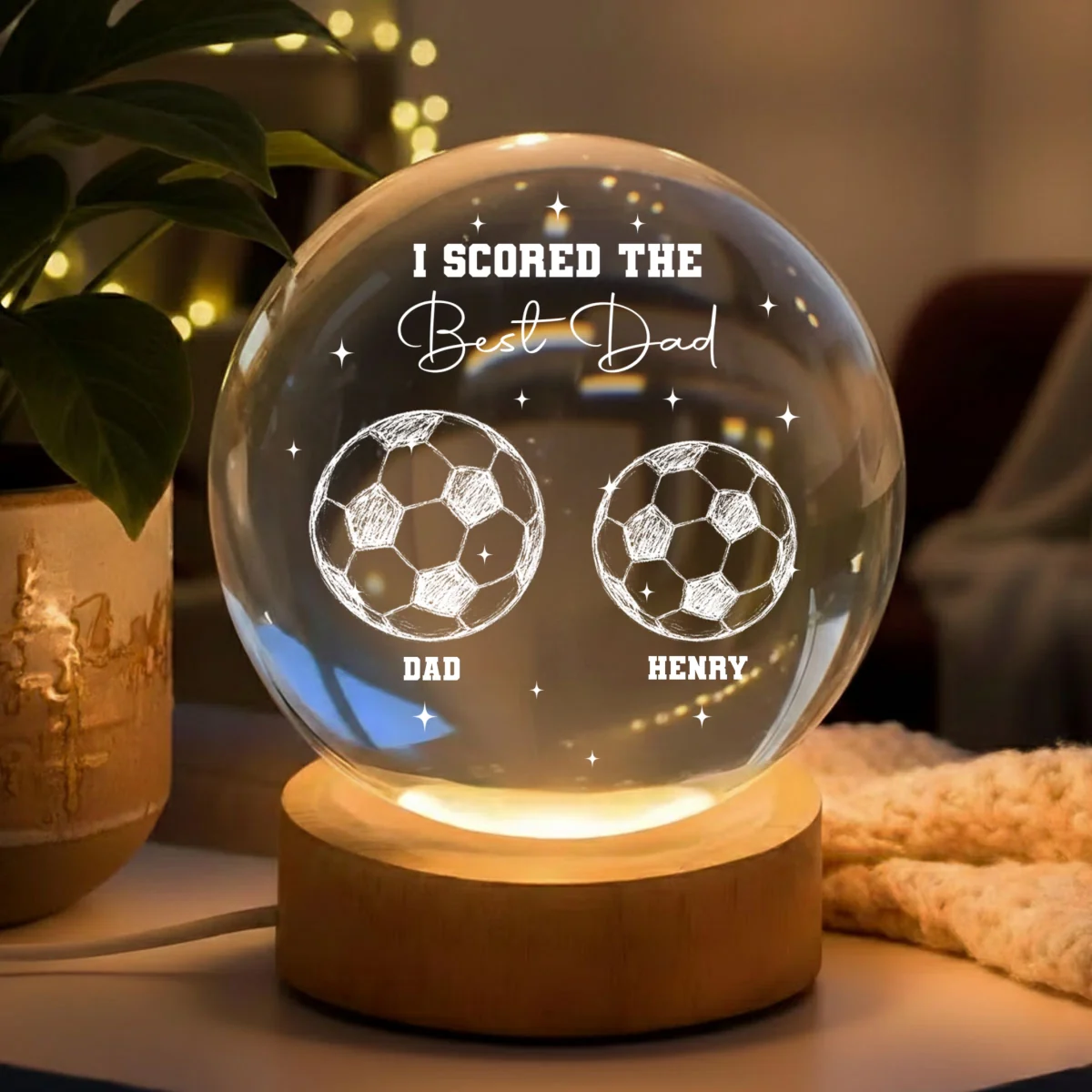 Born To Be The Best Dad - Personalized Custom Crystal Globe Lamp - Image 8