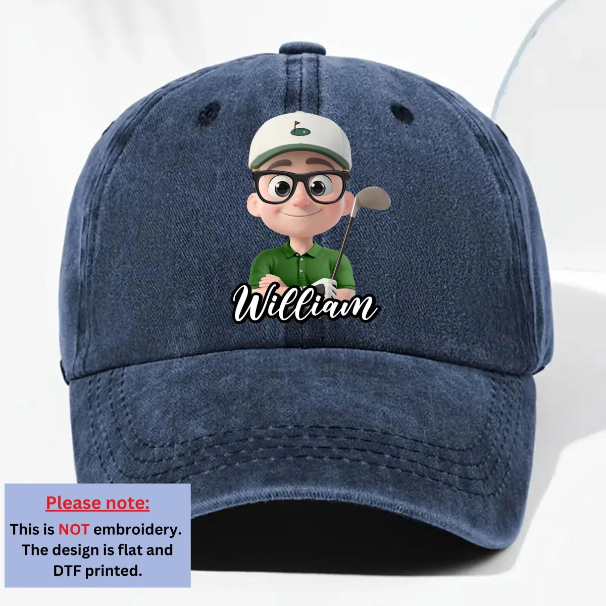 Born To Golf - Personalized Custom Vintage Washed Denim Cap - Image 10