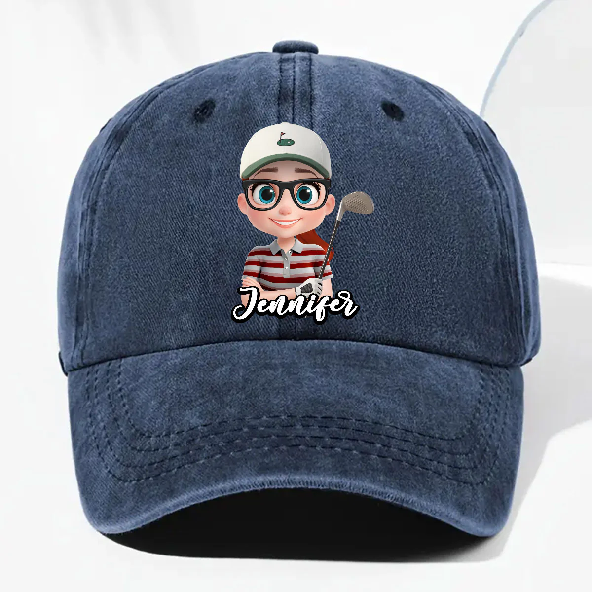 Born To Golf - Personalized Custom Vintage Washed Denim Cap - Image 2