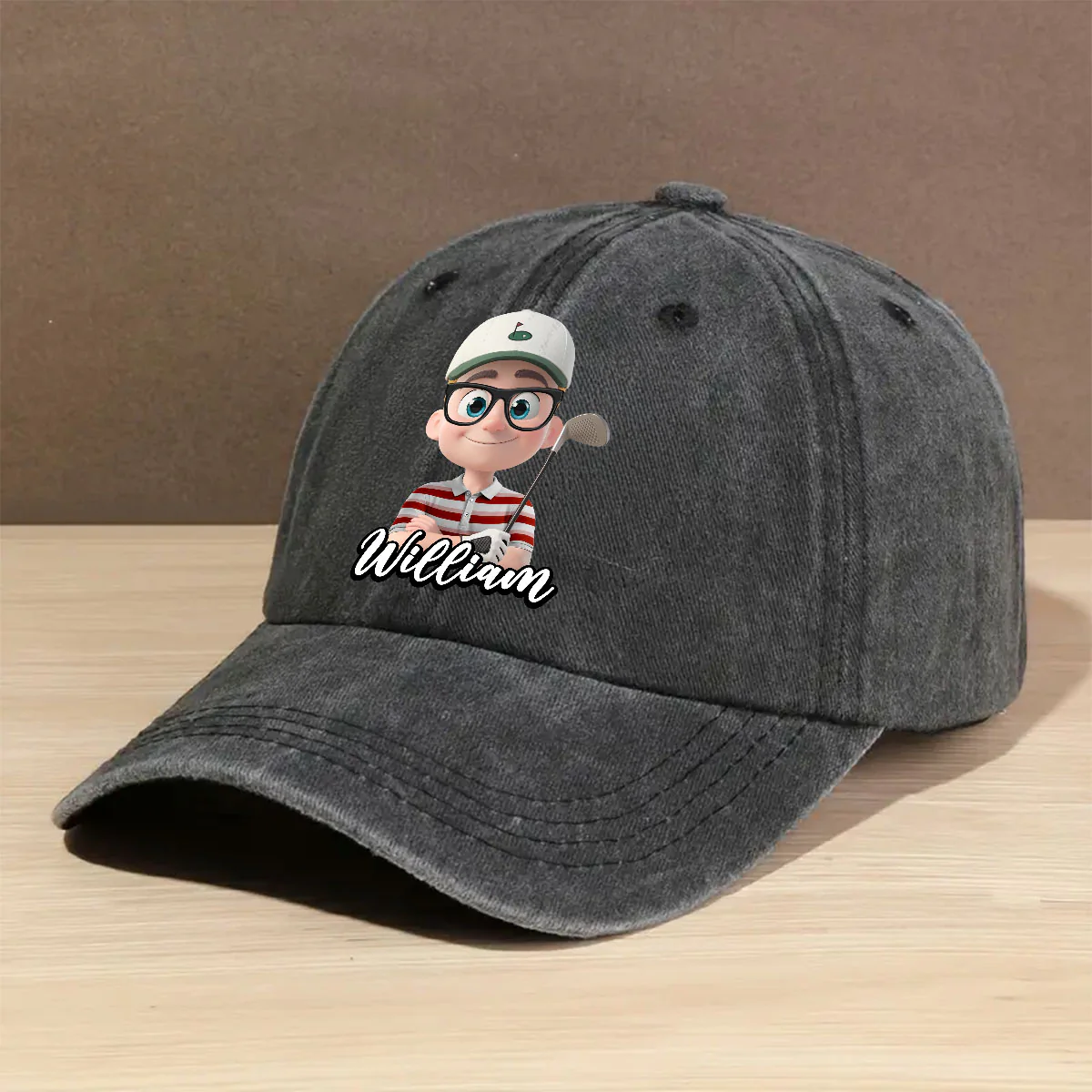 Born To Golf - Personalized Custom Vintage Washed Denim Cap - Image 3