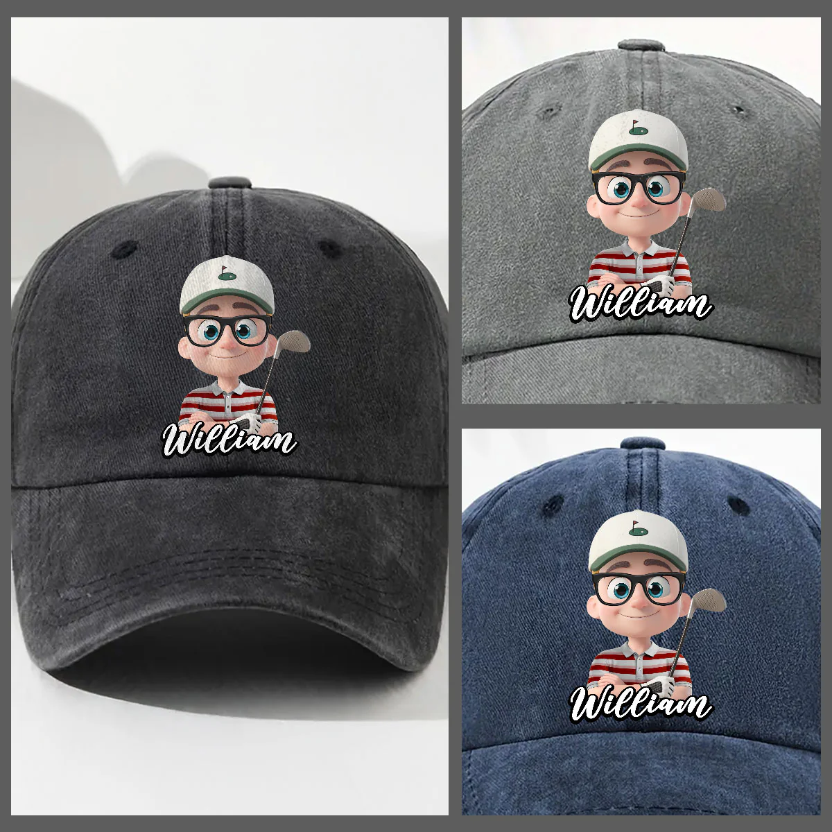Born To Golf - Personalized Custom Vintage Washed Denim Cap - Image 4