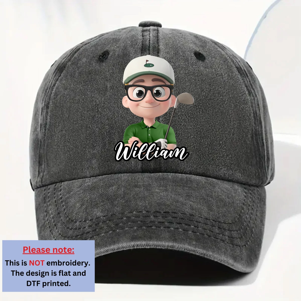 Born To Golf - Personalized Custom Vintage Washed Denim Cap - Image 8