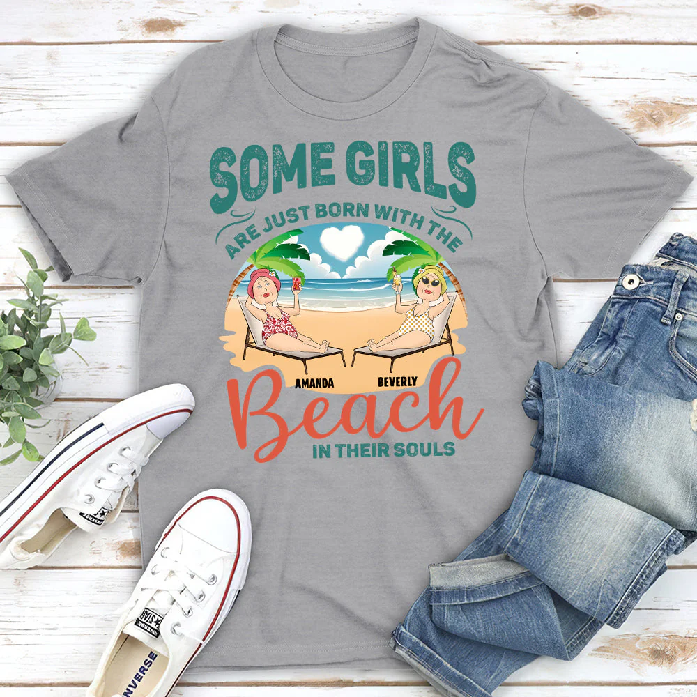 Born With The Beach In Their Souls - Personalized Custom Unisex T-shirt - Image 2