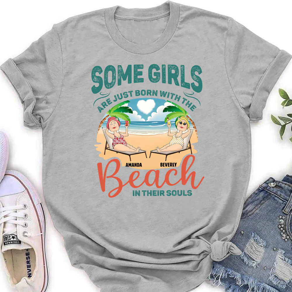 Born With The Beach In Their Souls - Personalized Custom Women's T-shirt - Image 2
