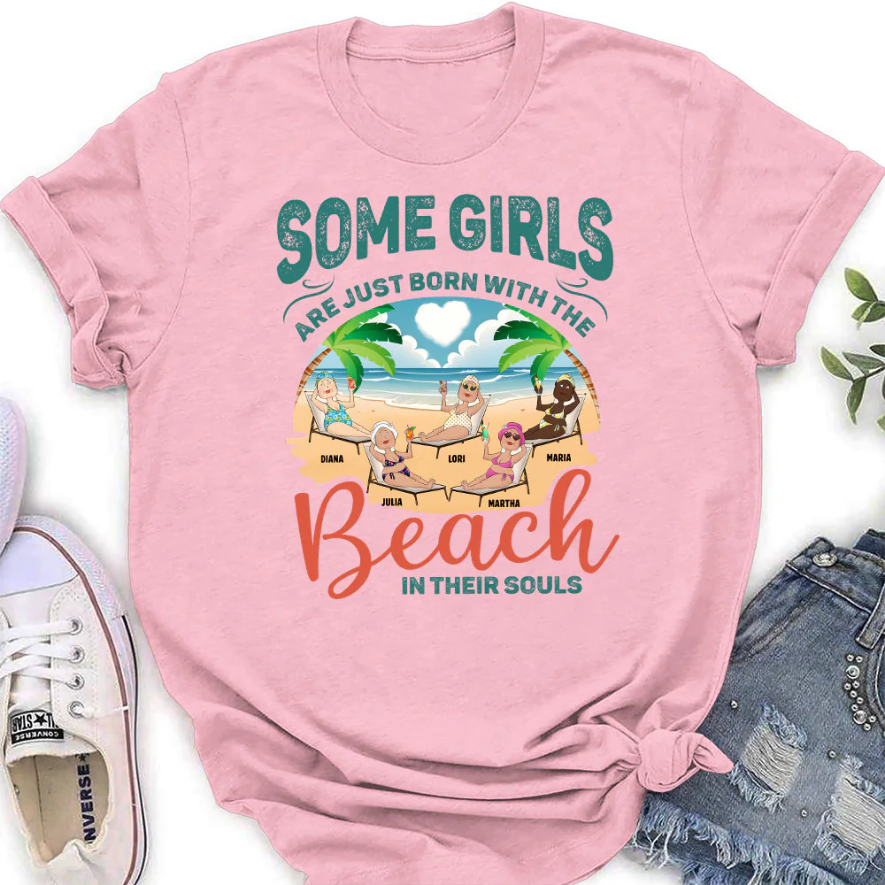 Born With The Beach In Their Souls - Personalized Custom Women's T-shirt - Image 5