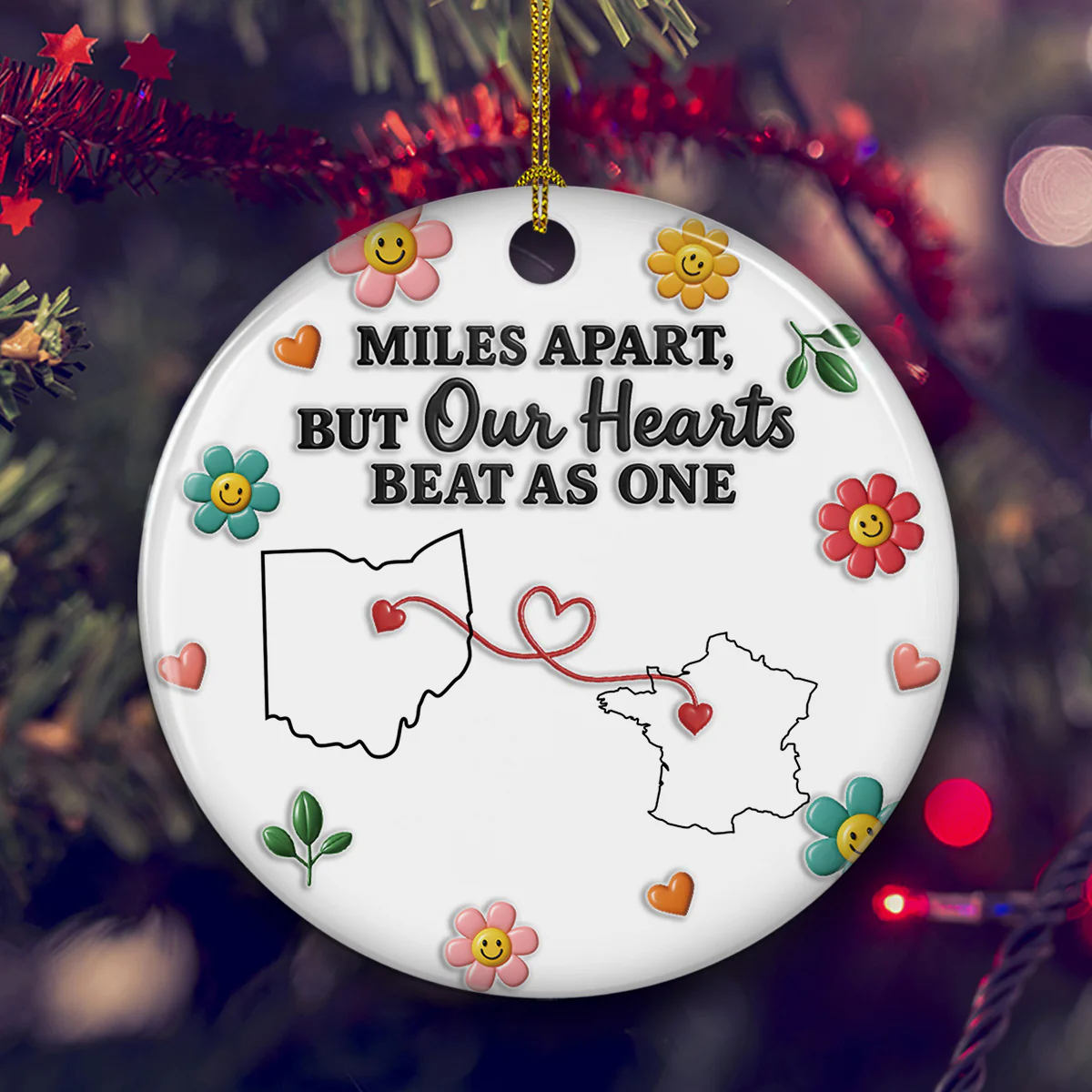Bound By Heart Not Miles - Personalized Custom 3D Inflated Effect Ceramic Ornament - Image 3
