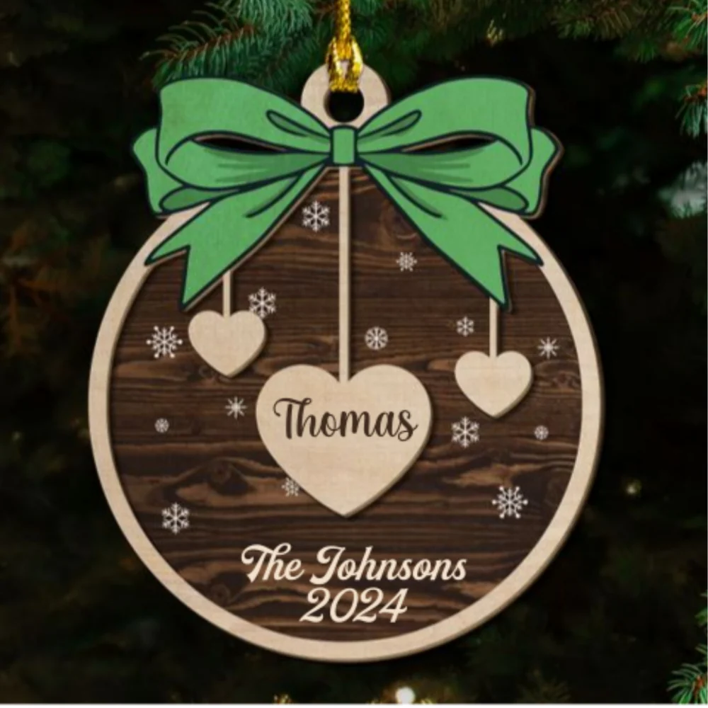 Bow, Name And Xmas - Personalized Custom 2-layered Wood Ornament - Image 6