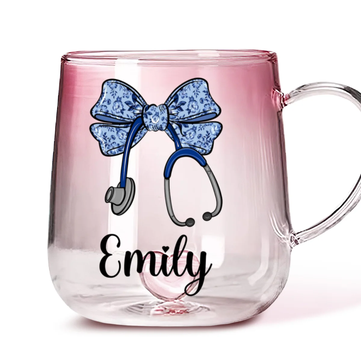 Bow Stethoscope - Personalized Custom Pink Gradient Glass Mug - Image 5