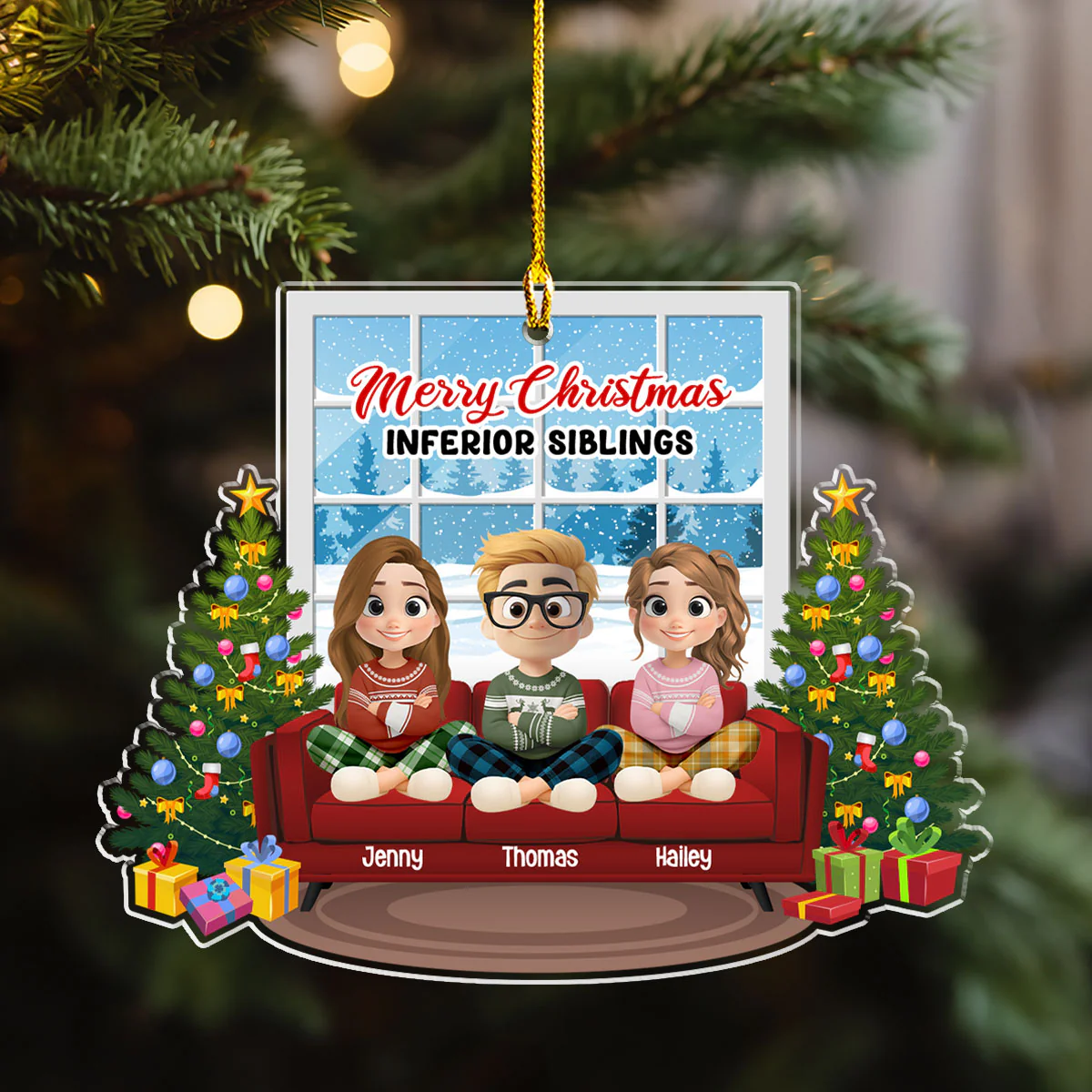 Bow To Your Superior Sibling - Personalized Custom Acrylic Ornament - Image 2