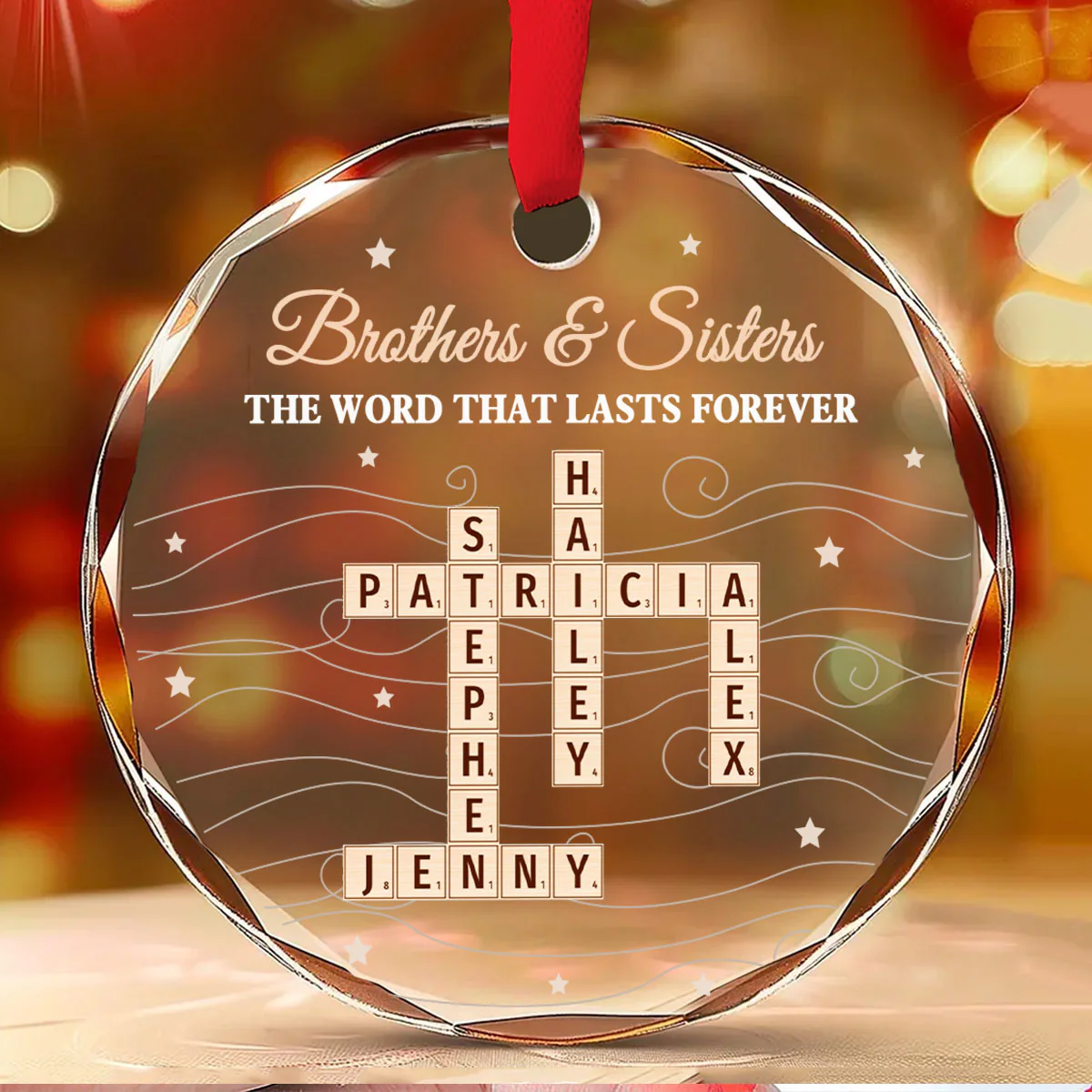Brother And Sisters Word By Word - Personalized Custom Glass Ornament - Image 2
