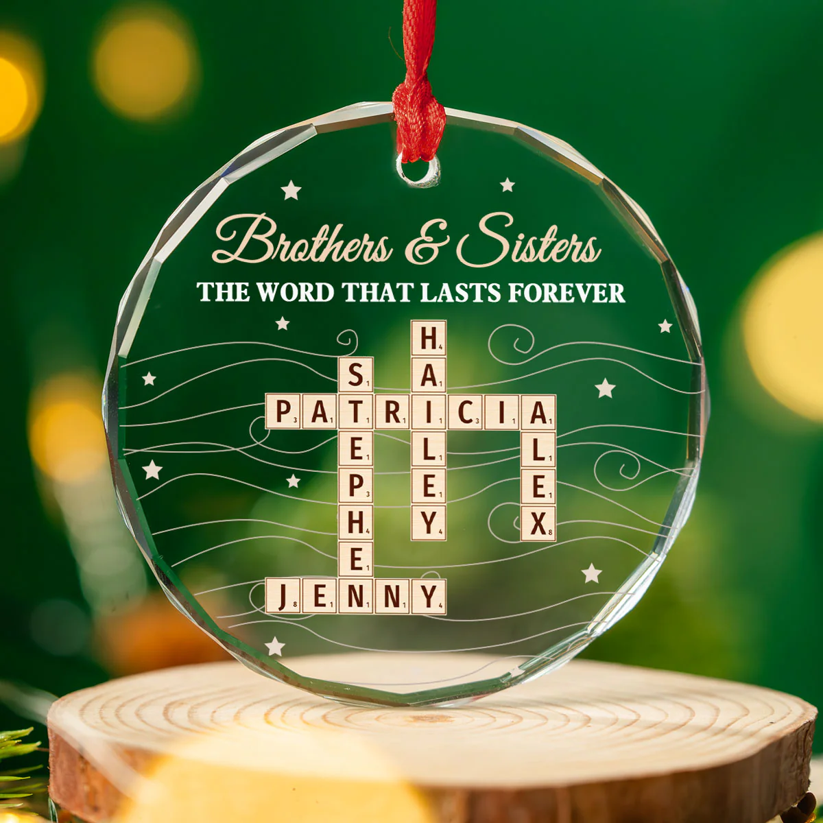 Brother And Sisters Word By Word - Personalized Custom Glass Ornament - Image 3