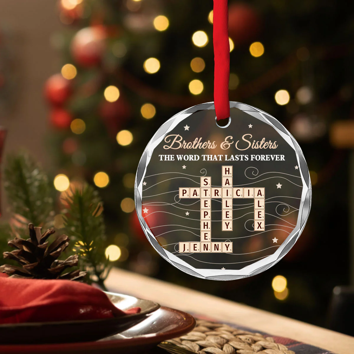 Brother And Sisters Word By Word - Personalized Custom Glass Ornament - Image 4