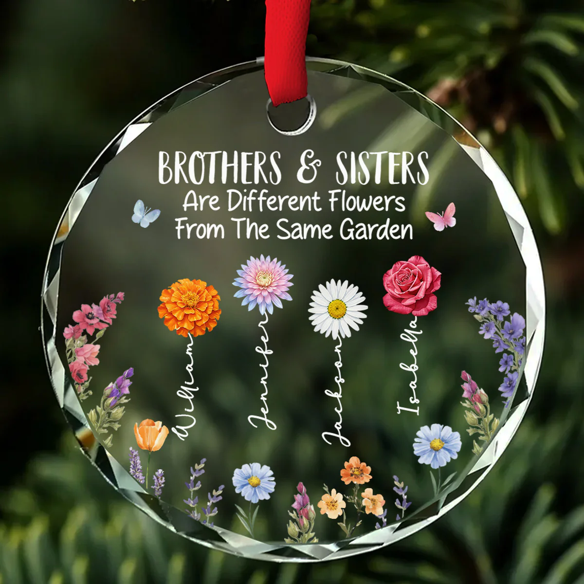 Brothers And Sisters Grow Love - Personalized Custom Glass Ornament