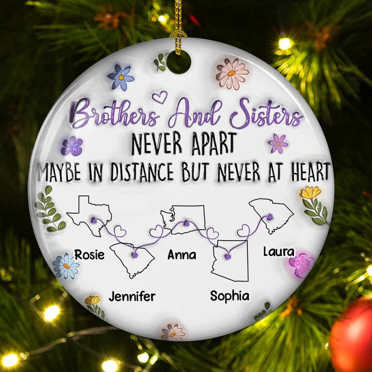 Brothers And Sisters Never Apart - Personalized Custom 3D Inflated Effect Ceramic Ornament - Image 4