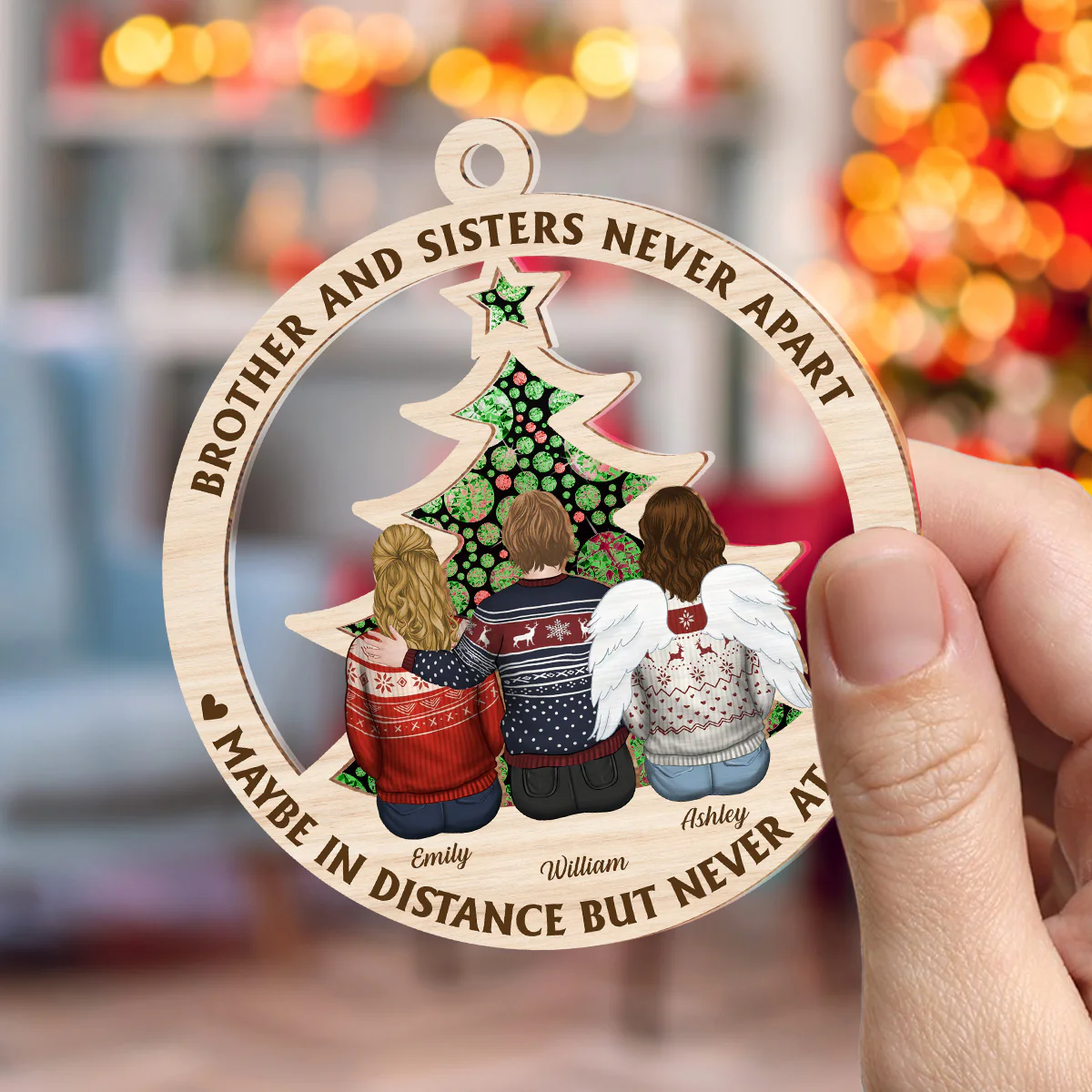 Brothers And Sisters Never Apart - Personalized Custom Suncatcher Ornament - Image 2