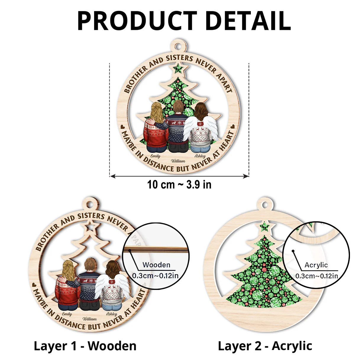 Brothers And Sisters Never Apart - Personalized Custom Suncatcher Ornament - Image 5