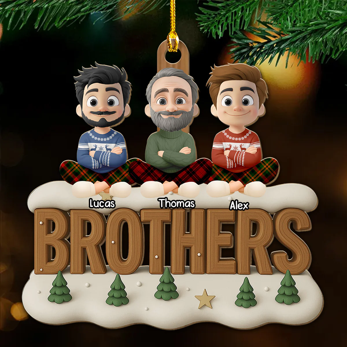 Brothers Now Onwards - Personalized Custom 3D Effect Wood Ornament - Image 2