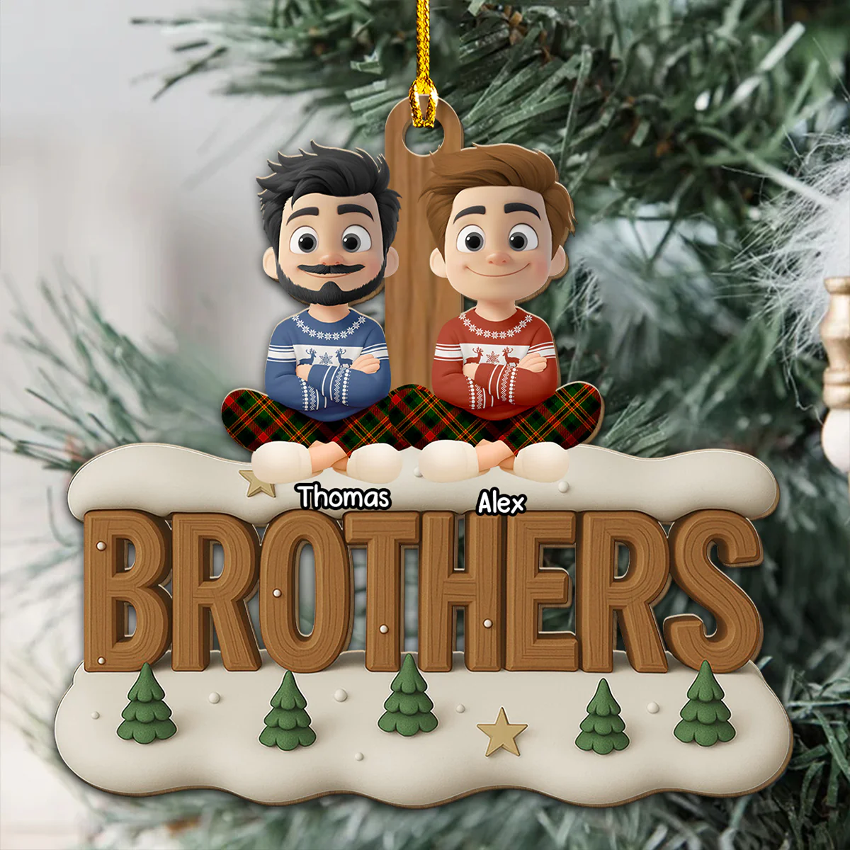 Brothers Now Onwards - Personalized Custom 3D Effect Wood Ornament - Image 3