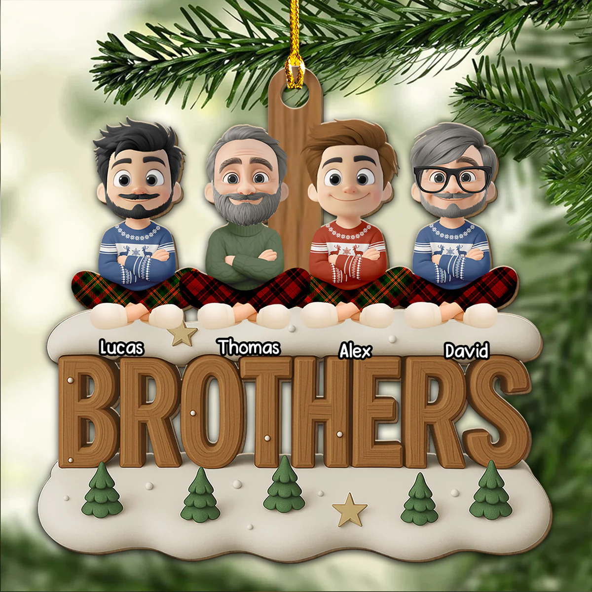 Brothers Now Onwards - Personalized Custom 3D Effect Wood Ornament - Image 4