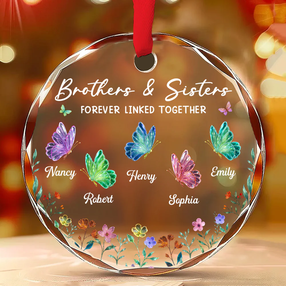 Brothers Sisters Love - Personalized Custom Glass Ornament - Image 2
