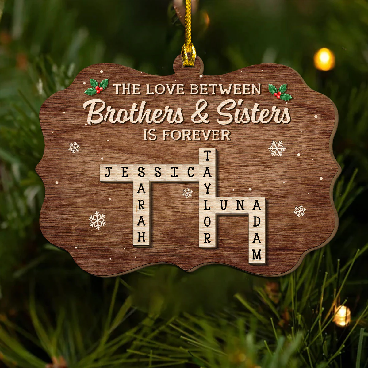 Brothers Sisters - Personalized Custom 2-Layered Wood Ornament - Image 2
