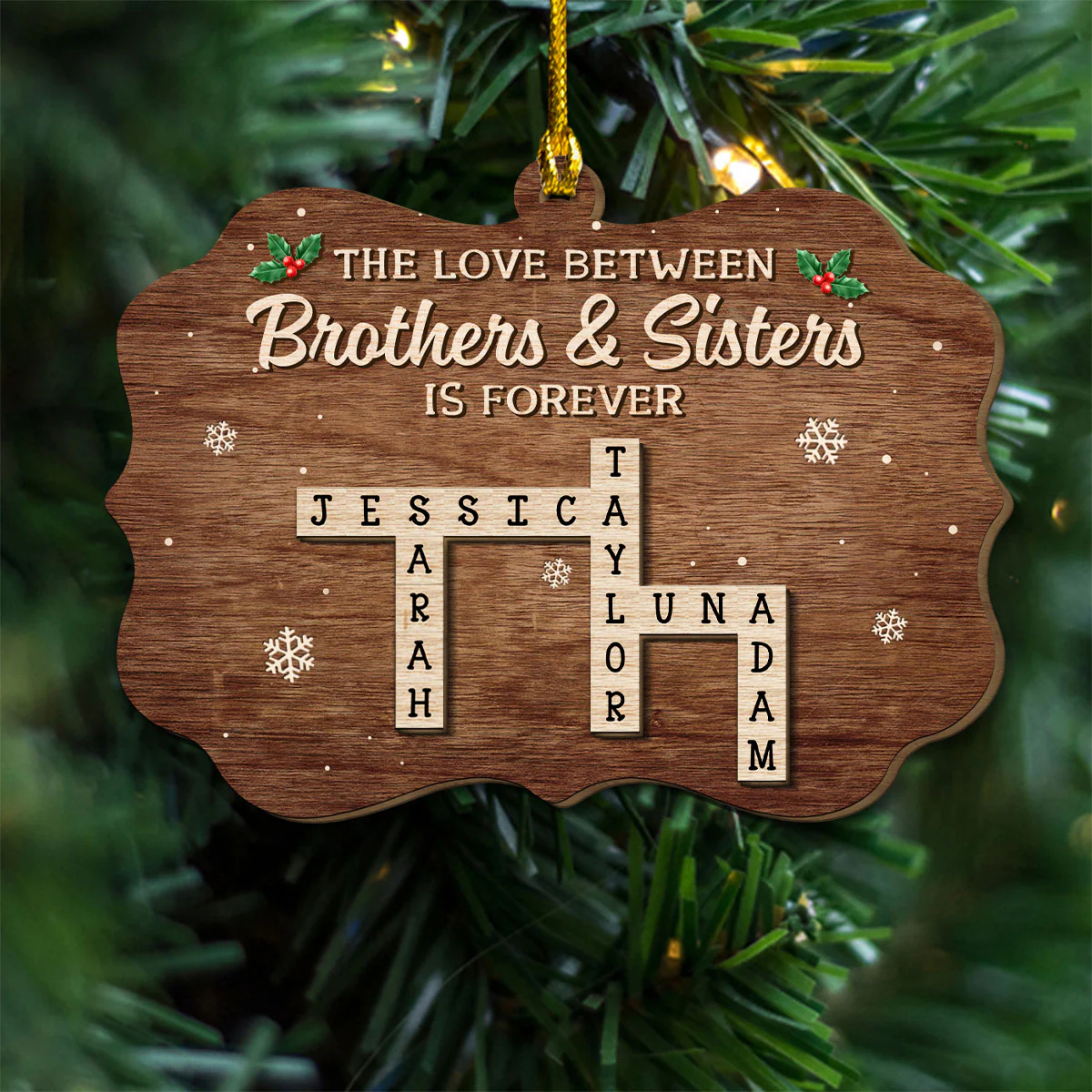 Brothers Sisters - Personalized Custom 2-Layered Wood Ornament - Image 3