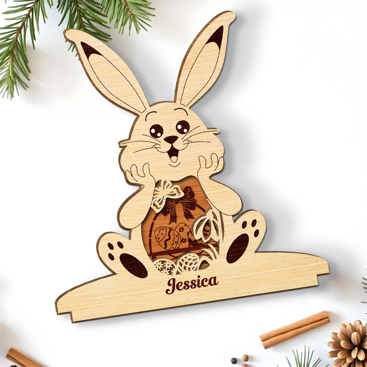 Bunny Bliss Celebration - Personalized Custom 2-Layer Wood Plaque With Flat Base - Image 5