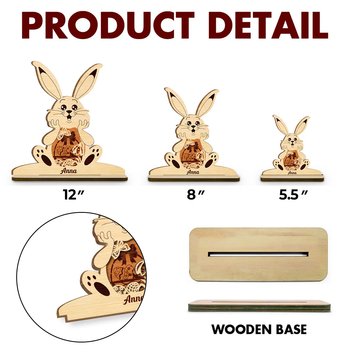 Bunny Bliss Celebration - Personalized Custom 2-Layer Wood Plaque With Flat Base - Image 6