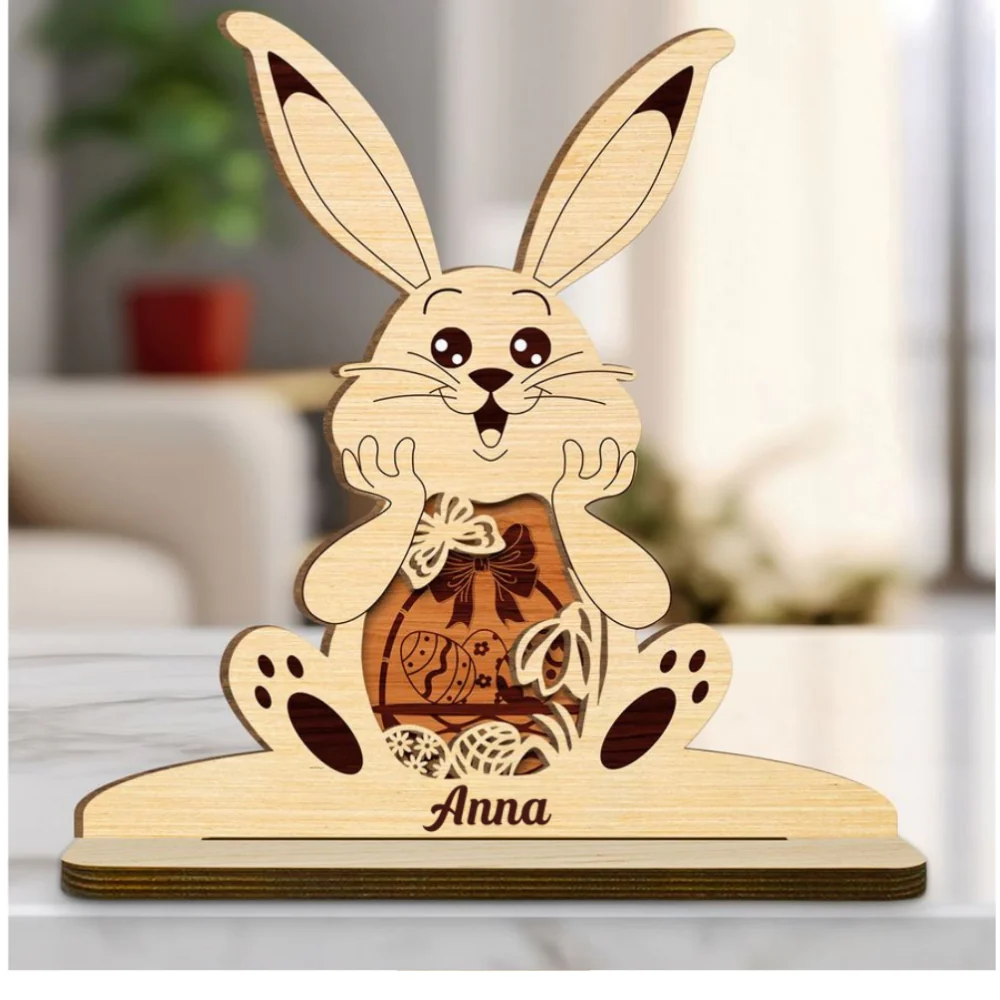 Bunny Bliss Celebration - Personalized Custom 2-Layer Wood Plaque With Flat Base - Image 7