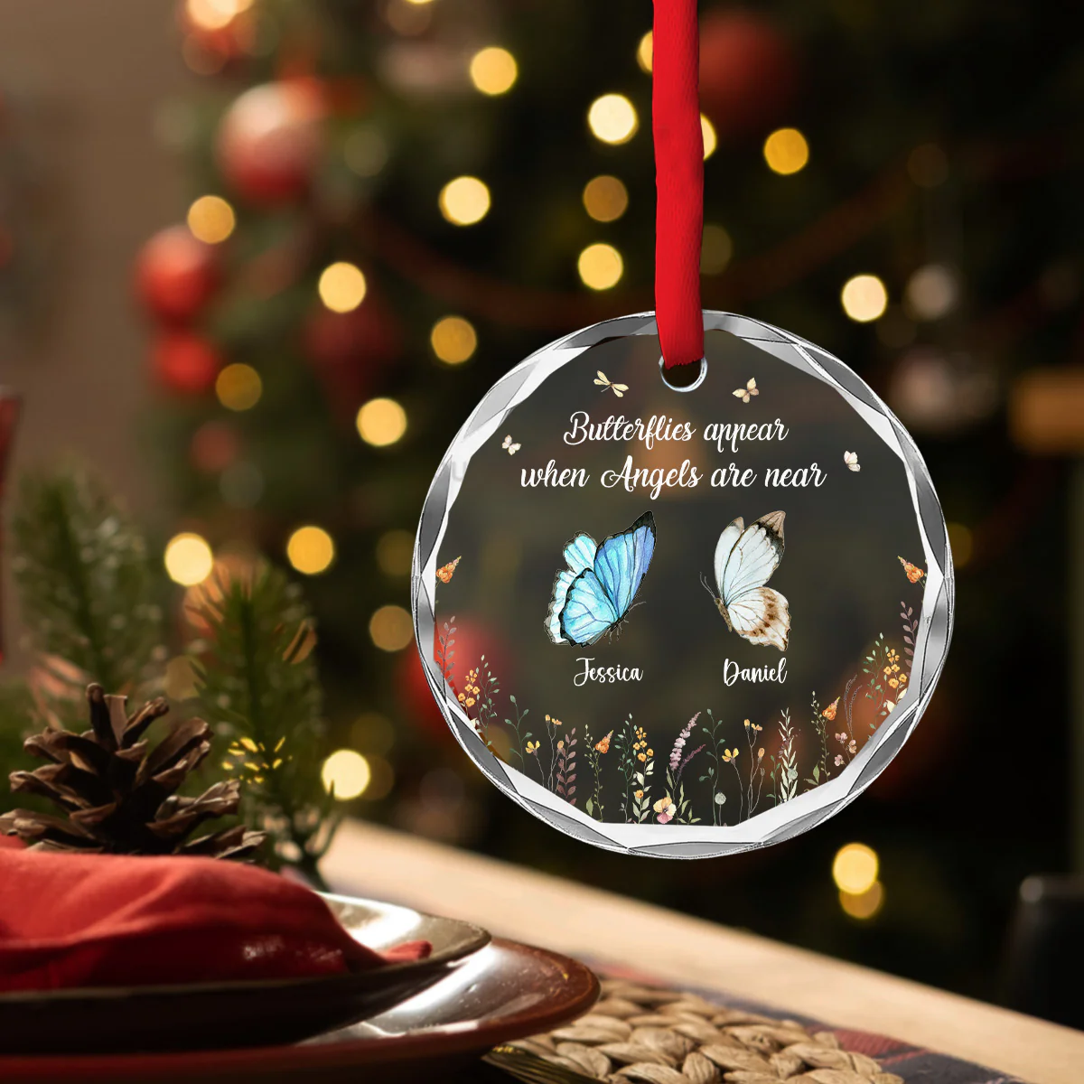 Butterflies Appear When Angels Are Near - Personalized Custom Glass Ornament - Image 3