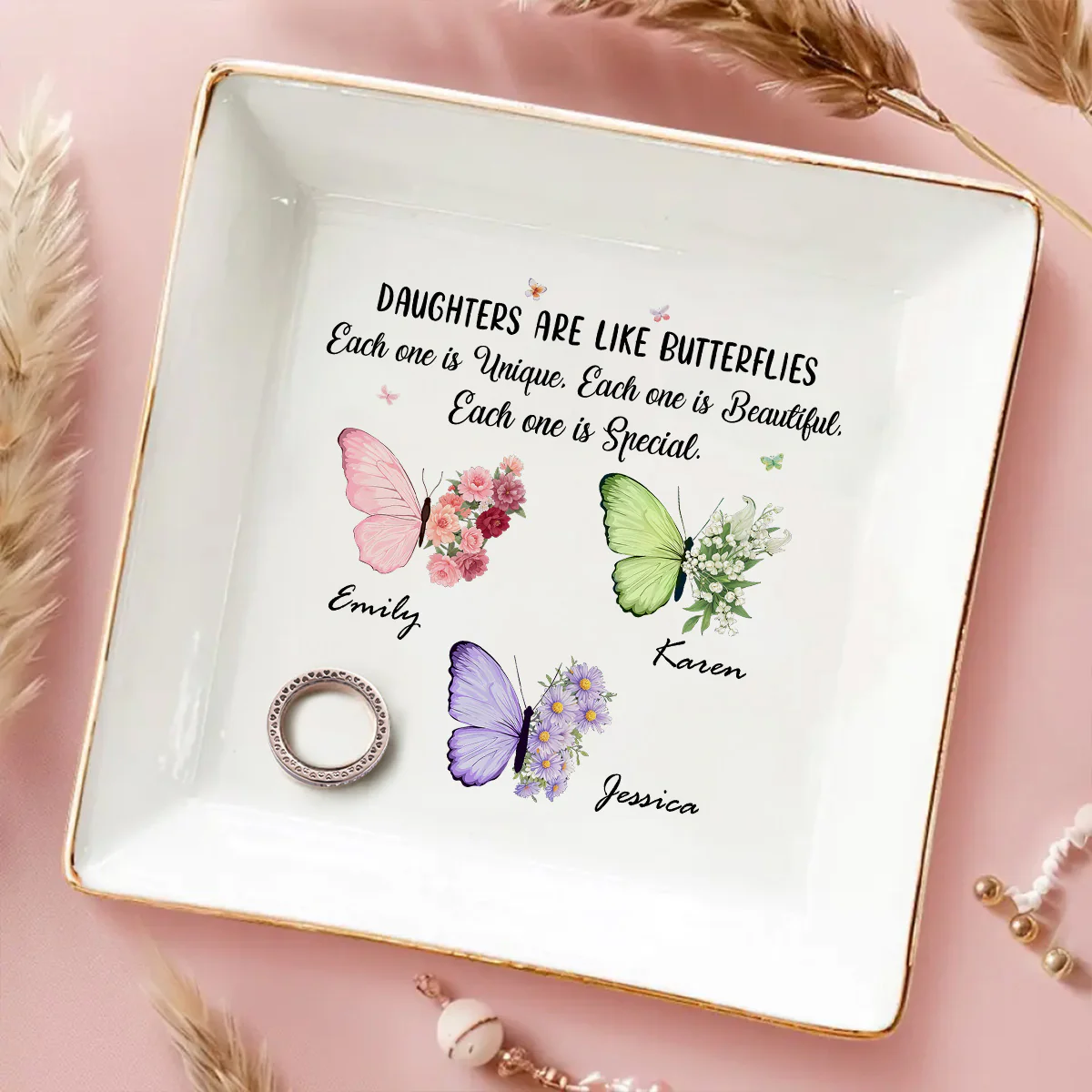 Butterflies Flutter Daughters Shine - Personalized Custom Jewelry Dish - Image 2