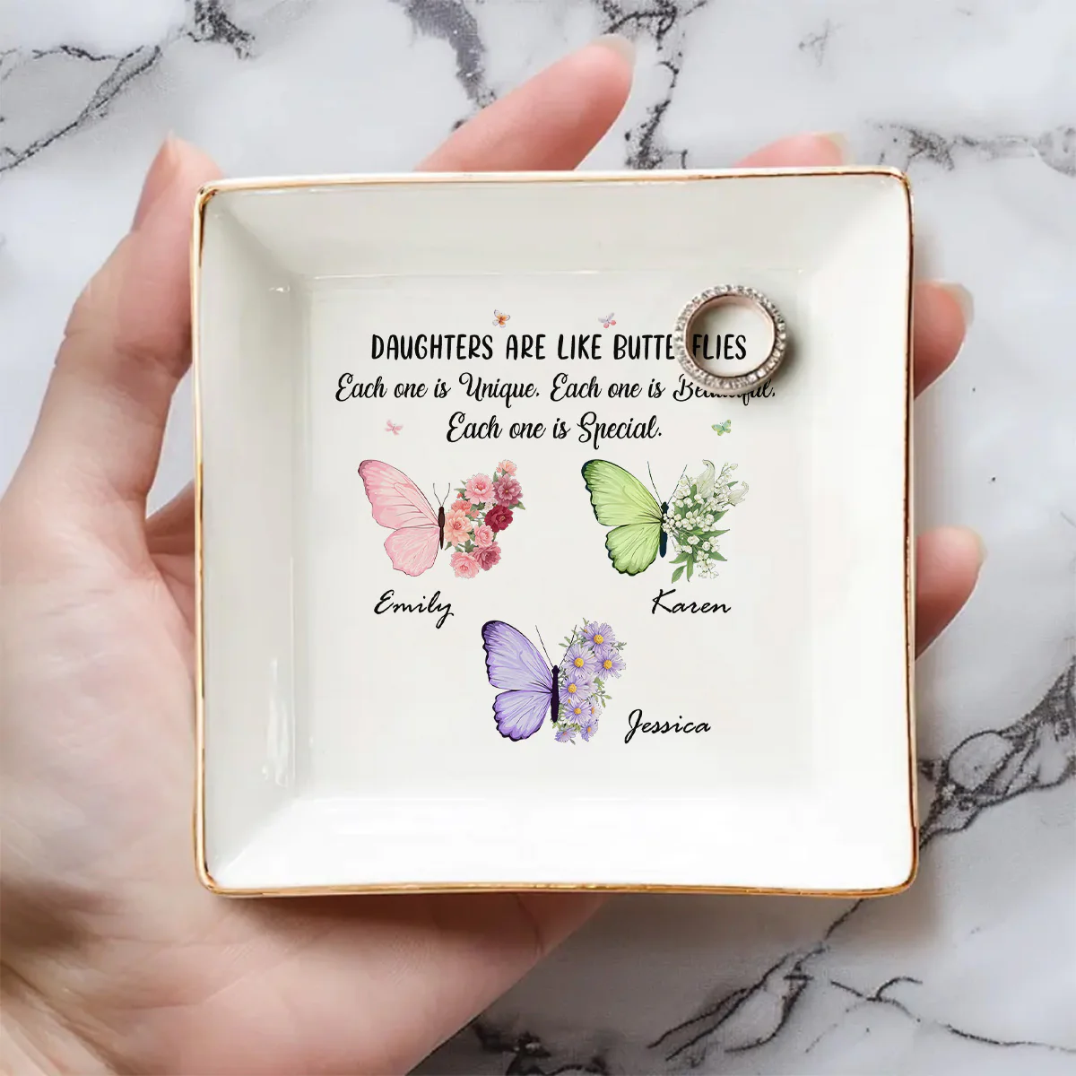 Butterflies Flutter Daughters Shine - Personalized Custom Jewelry Dish - Image 5
