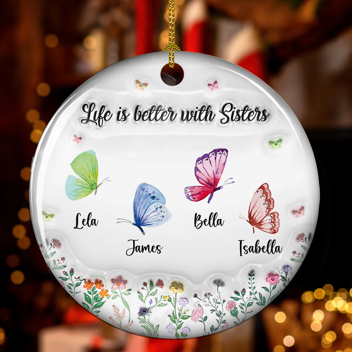 Butterfly Besties Forever - Personalized Custom 3D Inflated Effect Ceramic Ornament - Image 3