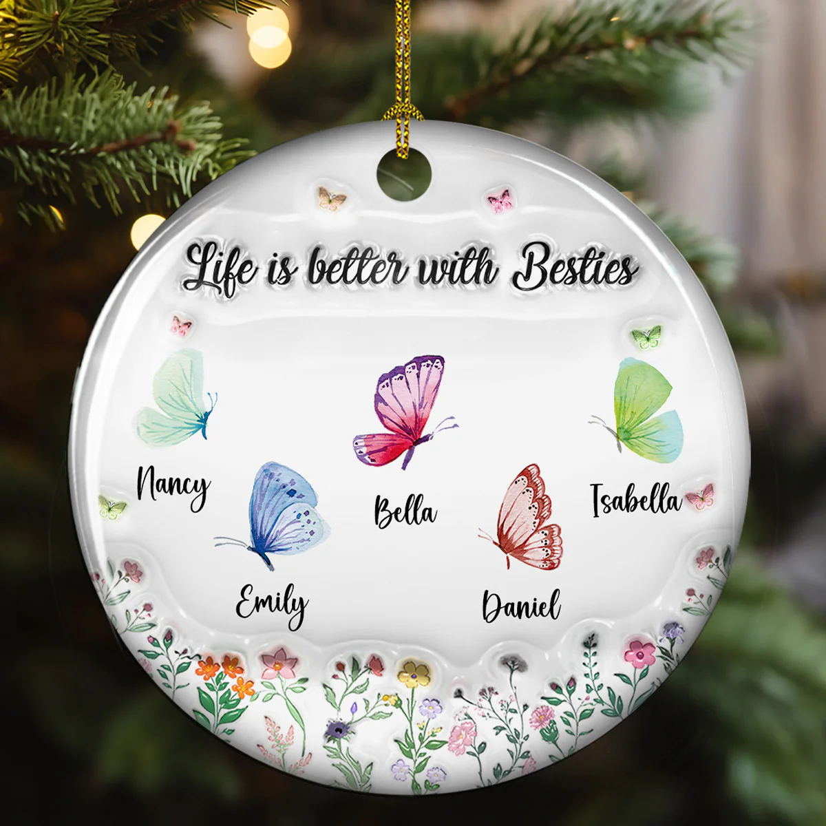 Butterfly Besties Forever - Personalized Custom 3D Inflated Effect Ceramic Ornament - Image 4