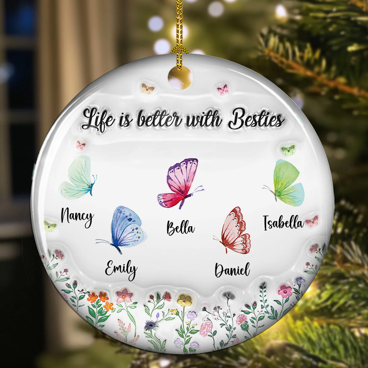 Butterfly Besties Forever - Personalized Custom 3D Inflated Effect Ceramic Ornament - Image 5