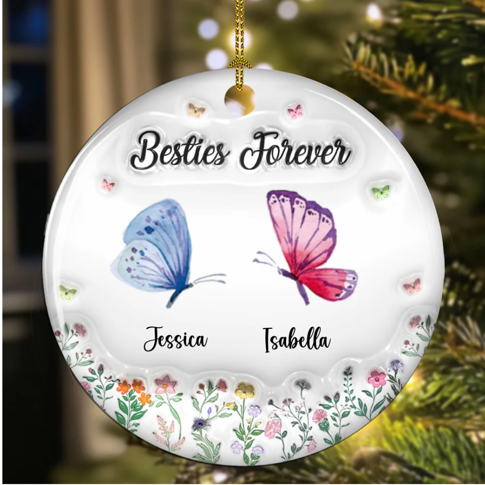 Butterfly Besties Forever - Personalized Custom 3D Inflated Effect Ceramic Ornament - Image 6