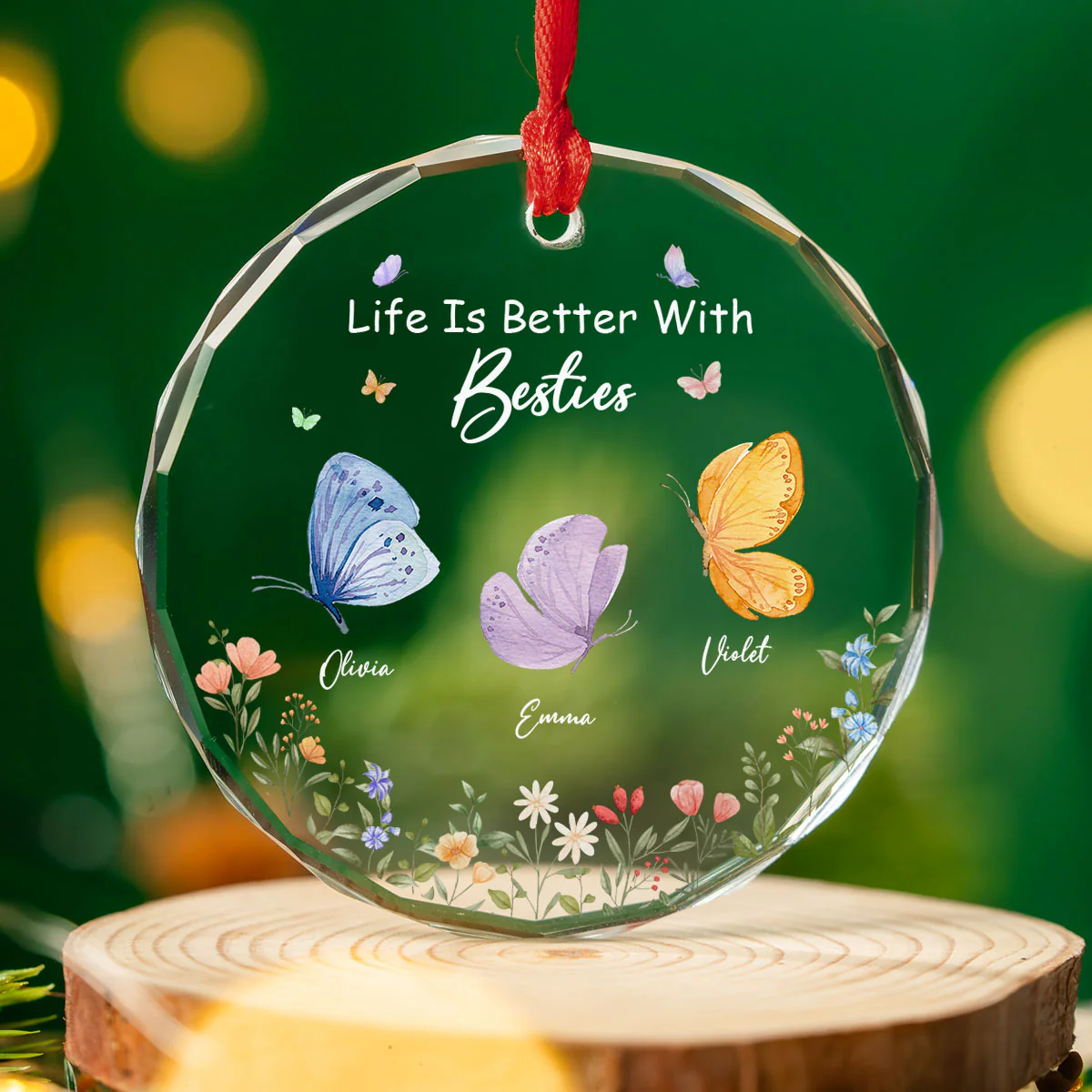 Butterfly Besties Forever - Personalized Custom Glass Ornament - Image 2