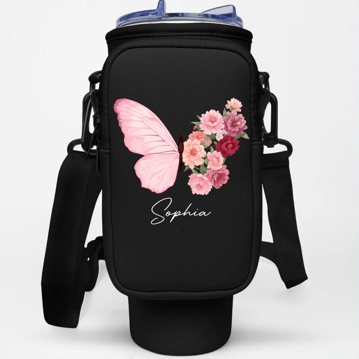 Butterfly Birthmonth Flower With Name - Personalized Custom 40oz Water Bottle Carrier Bag - Image 8