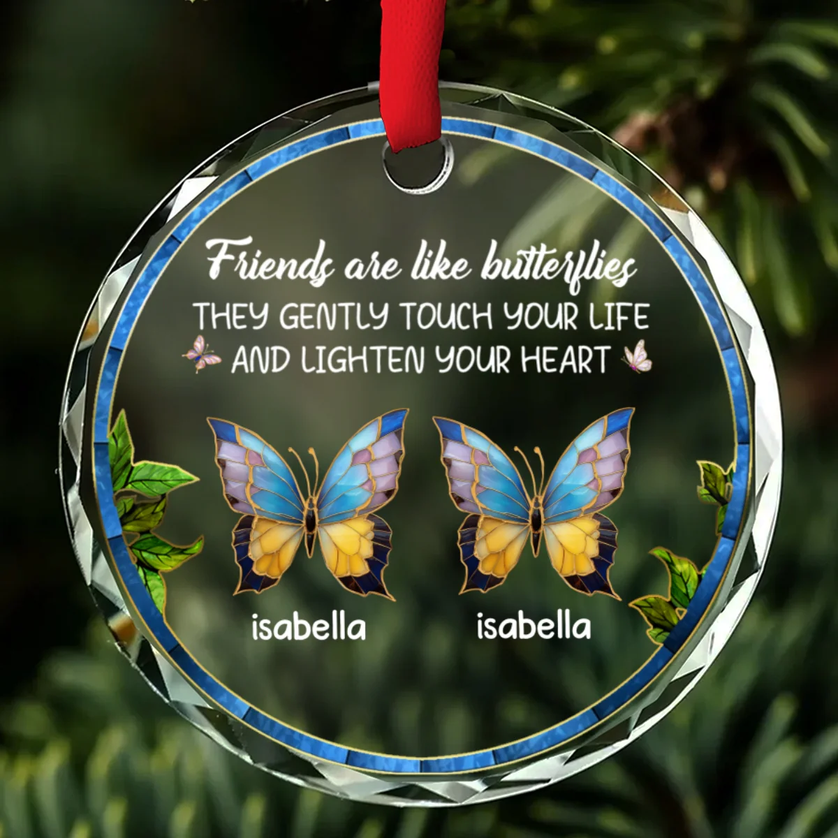 Butterfly Friends - Personalized Custom Glass Ornament - Image 2