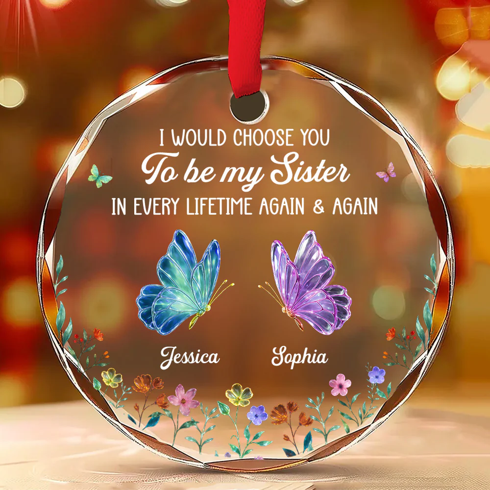 Butterfly Sisters - Personalized Custom Glass Ornament - Image 2