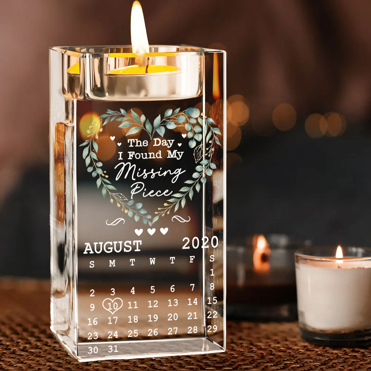 Calendar Where Our Story Began - Personalized Custom Crystal Candle Holder - Image 2