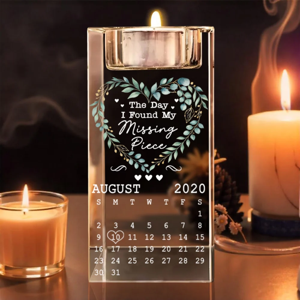 Calendar Where Our Story Began - Personalized Custom Crystal Candle Holder - Image 8