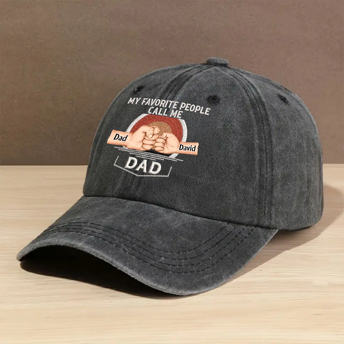 Call Me Papa - Personalized Custom Vintage Washed Denim Cap - Image 2