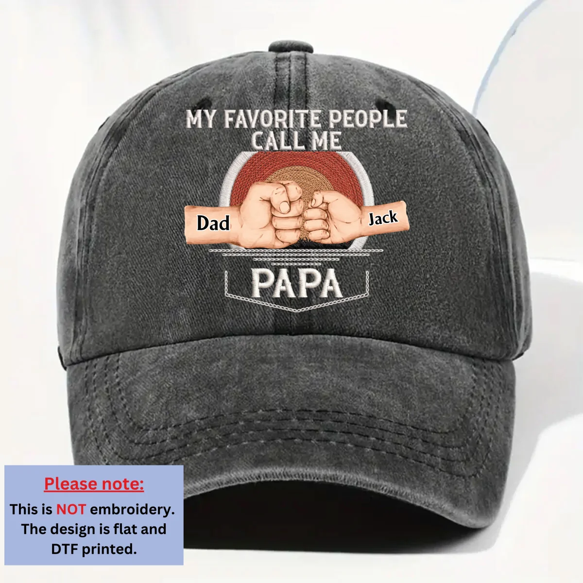 Call Me Papa - Personalized Custom Vintage Washed Denim Cap - Image 6