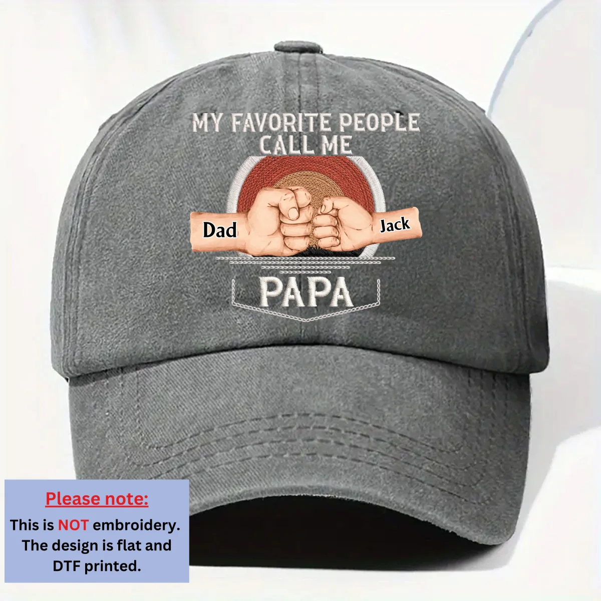 Call Me Papa - Personalized Custom Vintage Washed Denim Cap - Image 7
