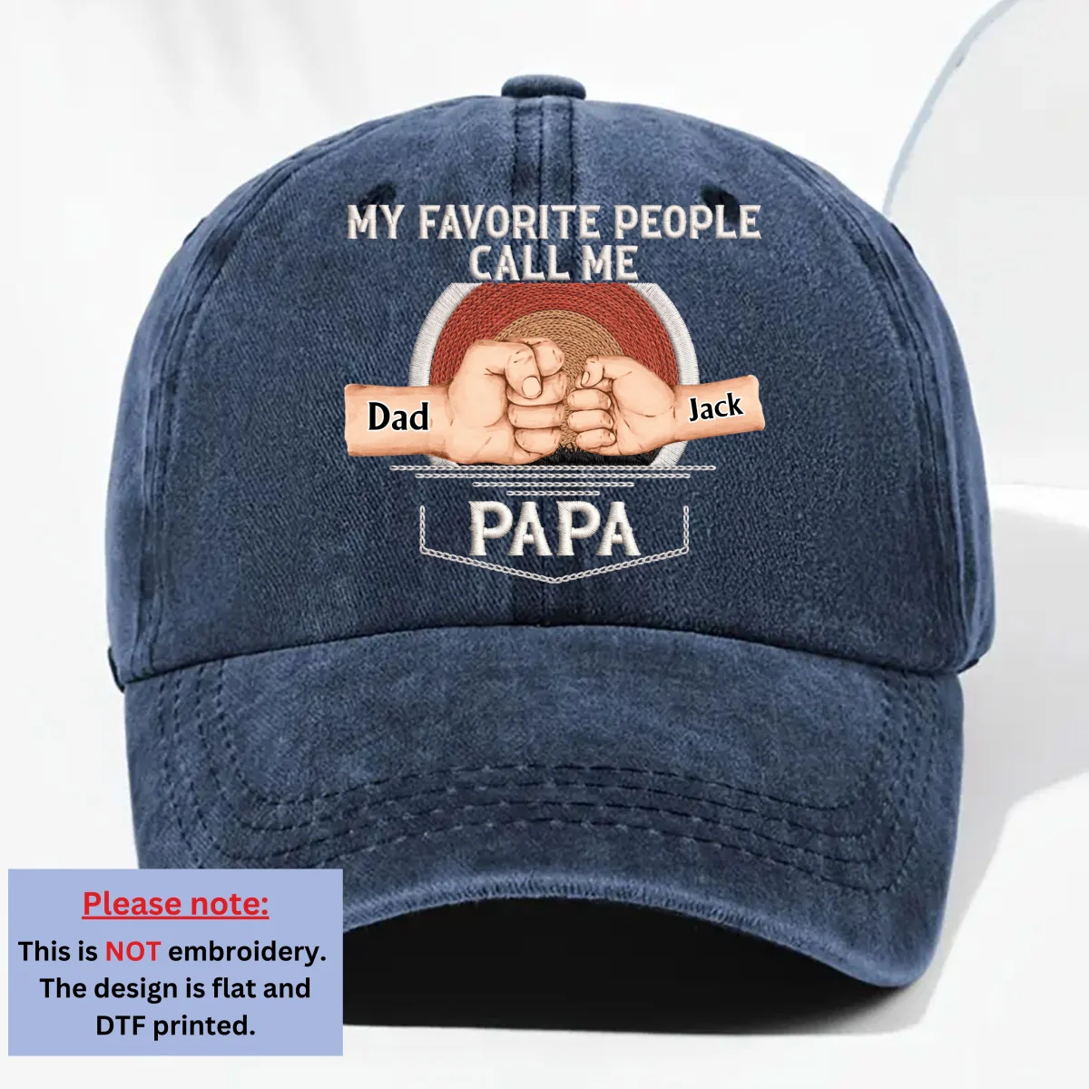 Call Me Papa - Personalized Custom Vintage Washed Denim Cap - Image 8