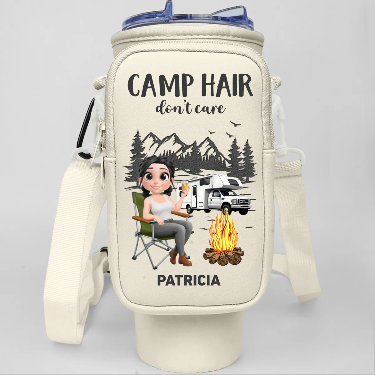 Camp Hair Do Not Care - Personalized Custom Water Bottle Carrier Bag - Image 11