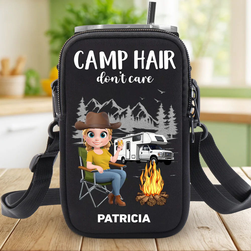 Camp Hair Do Not Care - Personalized Custom Water Bottle Carrier Bag - Image 3