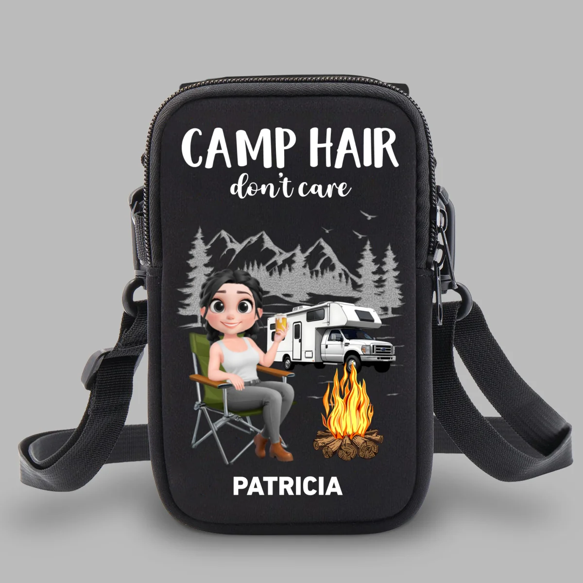 Camp Hair Do Not Care - Personalized Custom Water Bottle Carrier Bag - Image 6