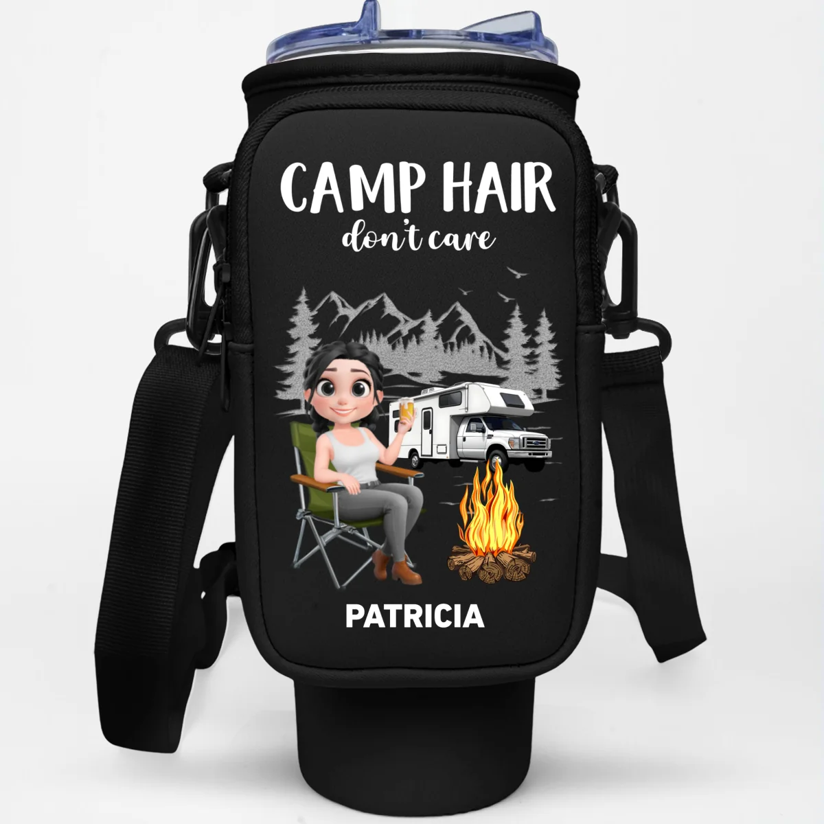 Camp Hair Do Not Care - Personalized Custom Water Bottle Carrier Bag - Image 9